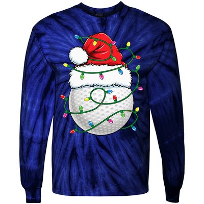 Golf Ball Santa Hat Christmas Golfing Xmas Lights Tie-Dye Long Sleeve Shirt