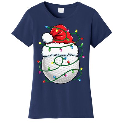 Golf Ball Santa Hat Christmas Golfing Xmas Lights Women's T-Shirt