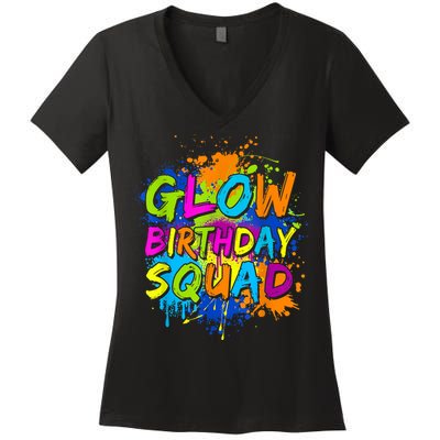 Glow Birthday Squad Retro 80s Costume Birthday Party Squad Women's V-Neck T-Shirt