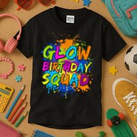 Glow Birthday Squad Retro 80s Costume Birthday Party Squad Kids T-Shirt