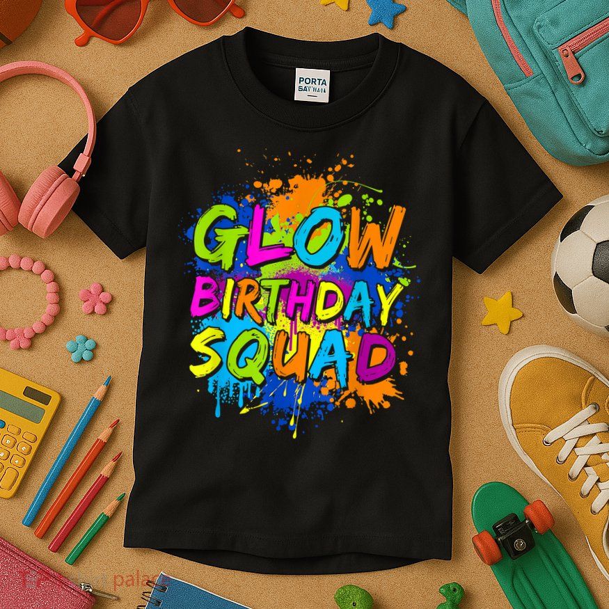 Glow Birthday Squad Retro 80s Costume Birthday Party Squad Kids T-Shirt