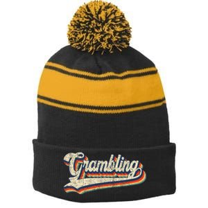 Gram Bling School Sport Name Stripe Pom Pom Beanie