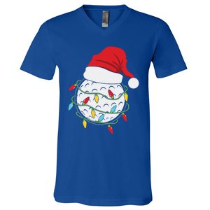 Golf Ball Santa Hat With Christmas Lights Xmas Golfer Gift Great Gift V-Neck T-Shirt