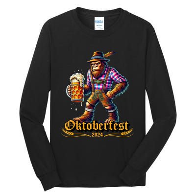 German Bigfoot Sasquatch Lederhose Funny Oktoberfest 2024 Tall Long Sleeve T-Shirt