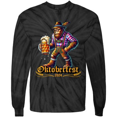 German Bigfoot Sasquatch Lederhose Funny Oktoberfest 2024 Tie-Dye Long Sleeve Shirt