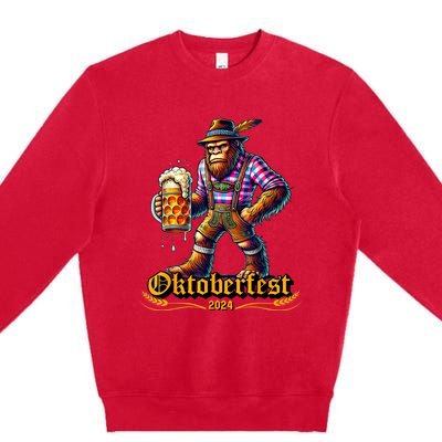 German Bigfoot Sasquatch Lederhose Funny Oktoberfest 2024 Premium Crewneck Sweatshirt