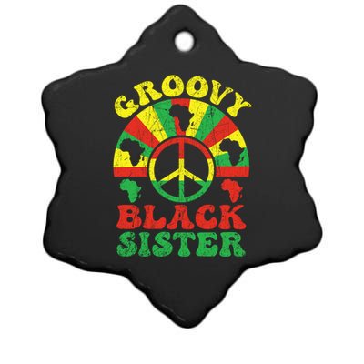 Groovy Black Sister African American Sis 70s Aesthetic Gift Ceramic Star Ornament