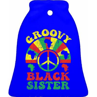 Groovy Black Sister African American Sis 70s Aesthetic Gift Ceramic Bell Ornament