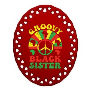 Groovy Black Sister African American Sis 70s Aesthetic Gift Ceramic Oval Ornament