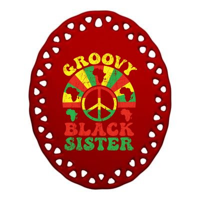 Groovy Black Sister African American Sis 70s Aesthetic Gift Ceramic Oval Ornament