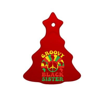 Groovy Black Sister African American Sis 70s Aesthetic Gift Ceramic Tree Ornament