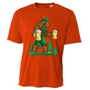 German Bigfoot Sasquatch Lederhose Funny Oktoberfest Costume Cooling Performance Crew T-Shirt