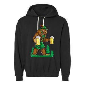 German Bigfoot Sasquatch Lederhose Funny Oktoberfest Costume Garment-Dyed Fleece Hoodie