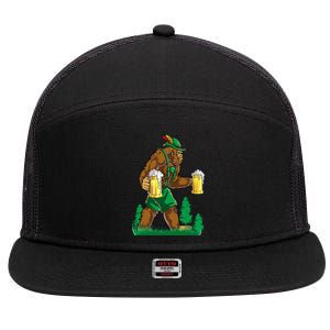 German Bigfoot Sasquatch Lederhose Funny Oktoberfest Costume 7 Panel Mesh Trucker Snapback Hat