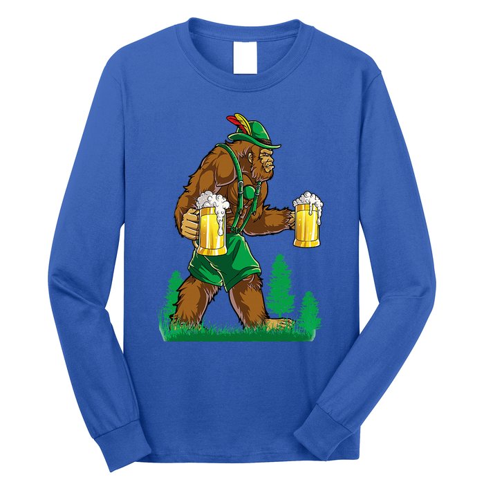 German Bigfoot Sasquatch Lederhose Funny Oktoberfest Costume Long Sleeve Shirt