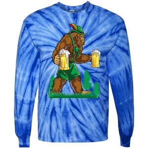 German Bigfoot Sasquatch Lederhose Funny Oktoberfest Costume Tie-Dye Long Sleeve Shirt