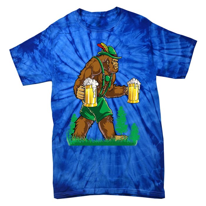 German Bigfoot Sasquatch Lederhose Funny Oktoberfest Costume Tie-Dye T-Shirt