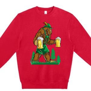 German Bigfoot Sasquatch Lederhose Funny Oktoberfest Costume Premium Crewneck Sweatshirt