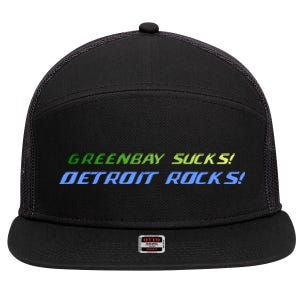 Green Bay Sucks Detroit Rocks 7 Panel Mesh Trucker Snapback Hat