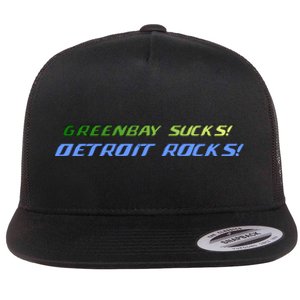 Green Bay Sucks Detroit Rocks Flat Bill Trucker Hat