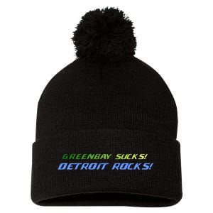 Green Bay Sucks Detroit Rocks Pom Pom 12in Knit Beanie