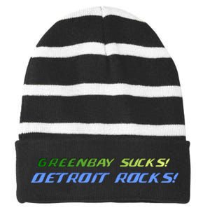 Green Bay Sucks Detroit Rocks Striped Beanie with Solid Band