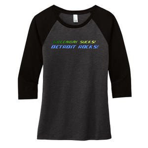 Green Bay Sucks Detroit Rocks Women's Tri-Blend 3/4-Sleeve Raglan Shirt