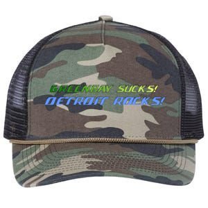 Green Bay Sucks Detroit Rocks Retro Rope Trucker Hat Cap