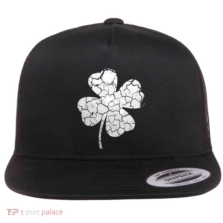 Golf Ball Shamrock St Patricks Distressed Clover Sports Fan Gift Flat Bill Trucker Hat