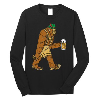 German Bigfoot Sasquatch Beer Lederhose Funny Oktoberfest Long Sleeve Shirt