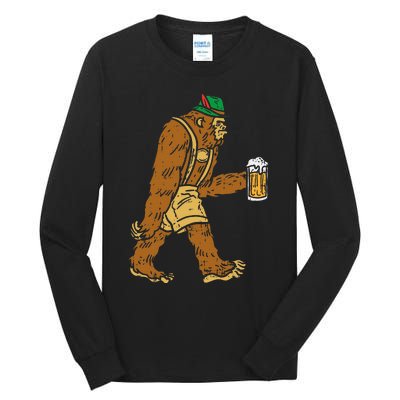 German Bigfoot Sasquatch Beer Lederhose Funny Oktoberfest Tall Long Sleeve T-Shirt