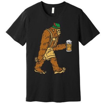 German Bigfoot Sasquatch Beer Lederhose Funny Oktoberfest Premium T-Shirt