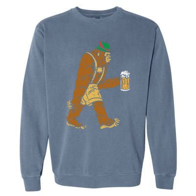 German Bigfoot Sasquatch Beer Lederhose Funny Oktoberfest Garment-Dyed Sweatshirt