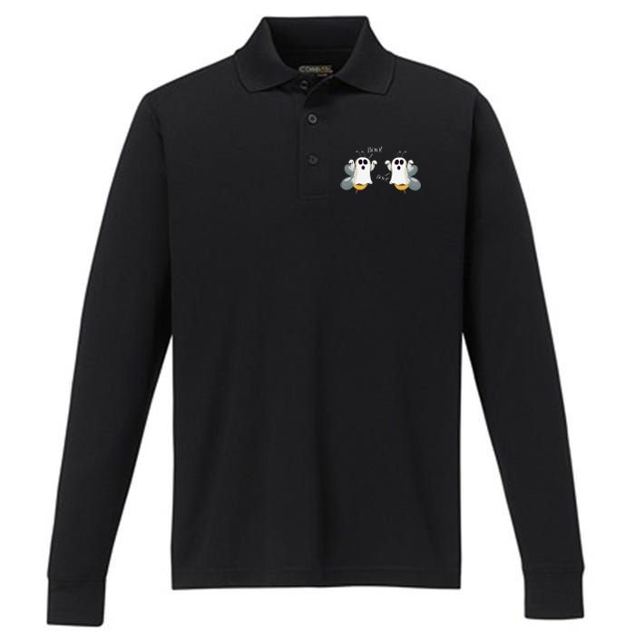 Ghost Bees Saying Boo Funny Halloween Gift Performance Long Sleeve Polo