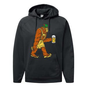 German Bigfoot Sasquatch Beer Lederhose Performance Fleece Hoodie