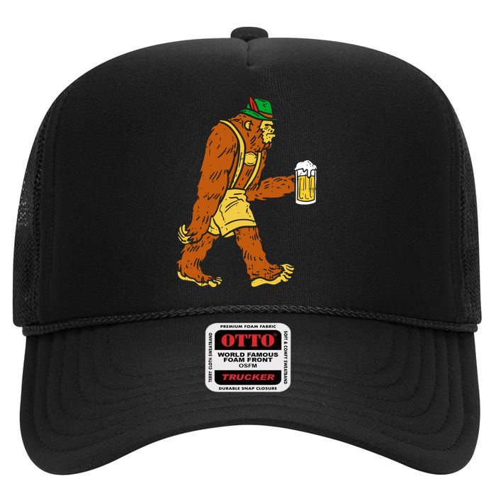 German Bigfoot Sasquatch Beer Lederhose High Crown Mesh Back Trucker Hat