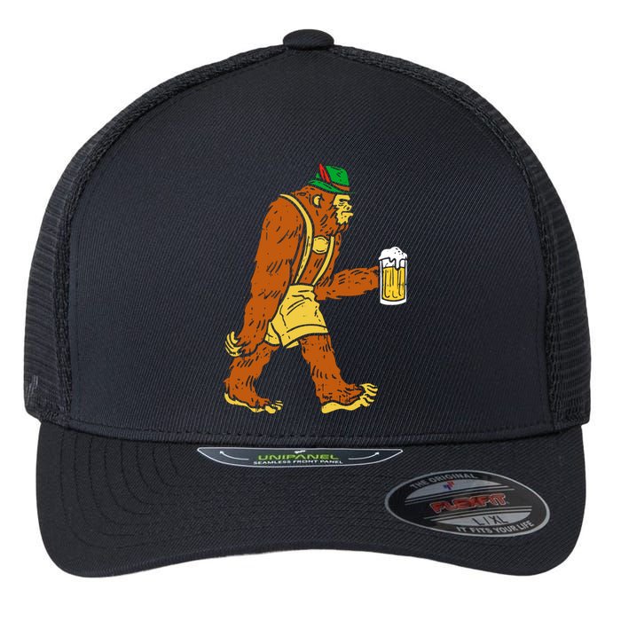 German Bigfoot Sasquatch Beer Lederhose Flexfit Unipanel Trucker Cap