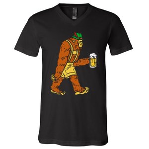 German Bigfoot Sasquatch Beer Lederhose V-Neck T-Shirt