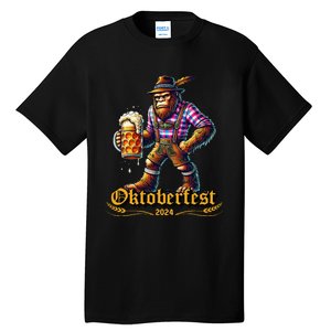 German Bigfoot Sasquatch Lederhose Funny Oktoberfest 2024 Gift Tall T-Shirt