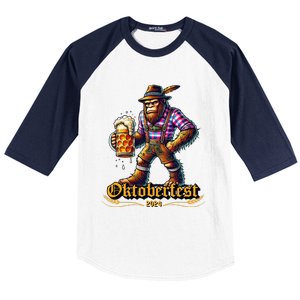 German Bigfoot Sasquatch Lederhose Funny Oktoberfest 2024 Gift Baseball Sleeve Shirt