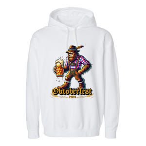 German Bigfoot Sasquatch Lederhose Funny Oktoberfest 2024 Gift Garment-Dyed Fleece Hoodie