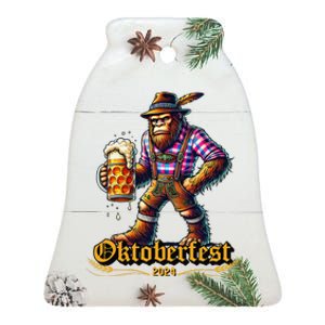 German Bigfoot Sasquatch Lederhose Funny Oktoberfest 2024 Gift Ceramic Bell Ornament