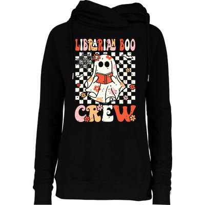 Groovy Boo School Librarian Crew Ghost Women Halloween Womens Funnel Neck Pullover Hood