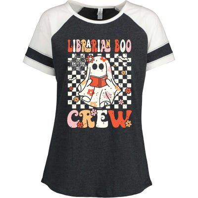 Groovy Boo School Librarian Crew Ghost Women Halloween Enza Ladies Jersey Colorblock Tee