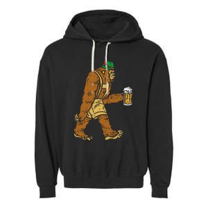 German Bigfoot Sasquatch Beer Lederhose Funny Oktoberfest Garment-Dyed Fleece Hoodie