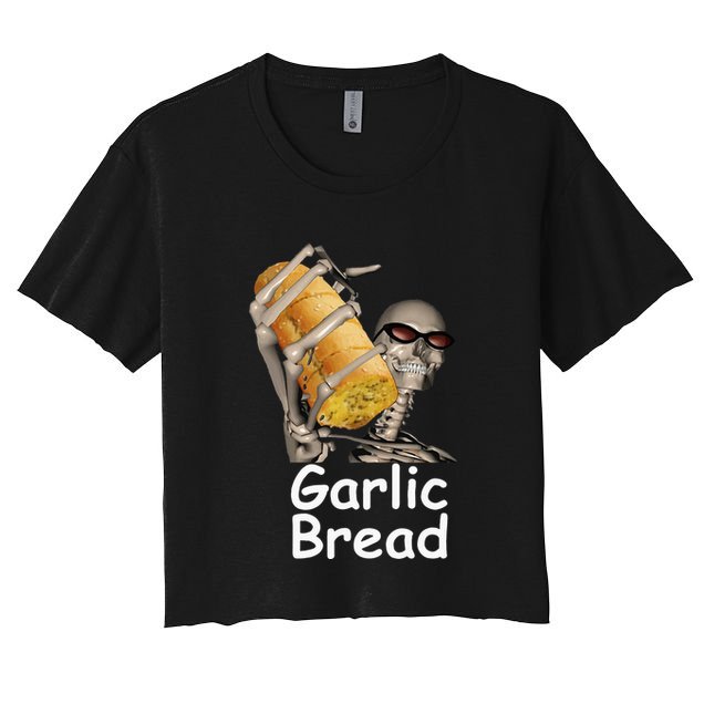 Garlic Bread Skeleton Funny Women's Crop Top Tee