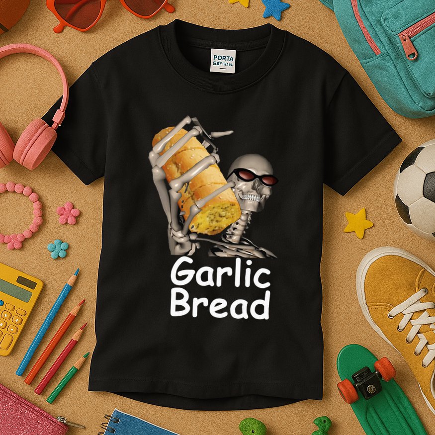 Garlic Bread Skeleton Funny Kids T-Shirt