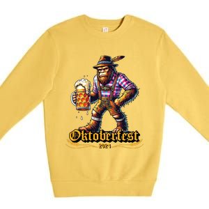 German Bigfoot Sasquatch Lederhose Funny Oktoberfest 2024 Premium Crewneck Sweatshirt