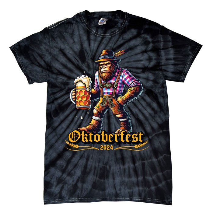 German Bigfoot Sasquatch Lederhose Funny Oktoberfest 2024 Tie-Dye T-Shirt