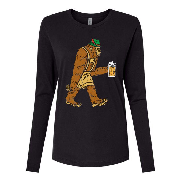 German Bigfoot Sasquatch Beer Lederhose Funny Oktoberfest Womens Cotton Relaxed Long Sleeve T-Shirt